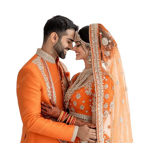 Indian Couple Wedding In Orange Outfit, Indian Couple Wedding, In
