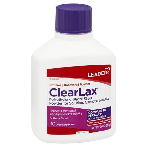 Leader Clearlax Polyethylene Glycol Powder Gentle Constipation Relief