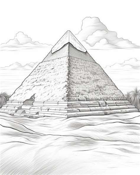 Premium Photo | A drawing of a pyramid in the desert with a sky ...