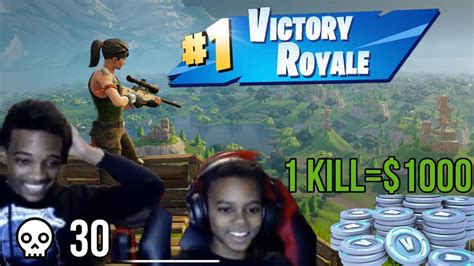 1 Kill 1000 V Bucks Solo Fortnite Battle Royale Challenge With Little Brother Youtube