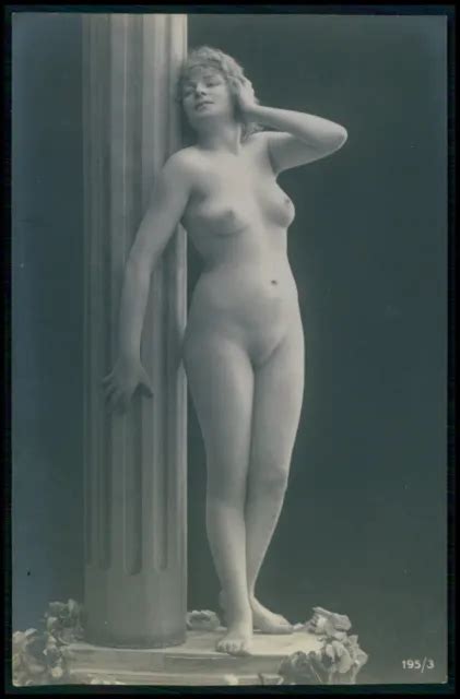 German Austrian French Full Nude Woman Column Original Old S Photo