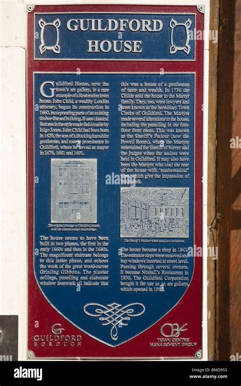 A Wall Plaque Containing Details About The Guildford House Guildford