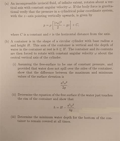 Solved A An Incompressible Inviscid Fluid Of Infinite Chegg