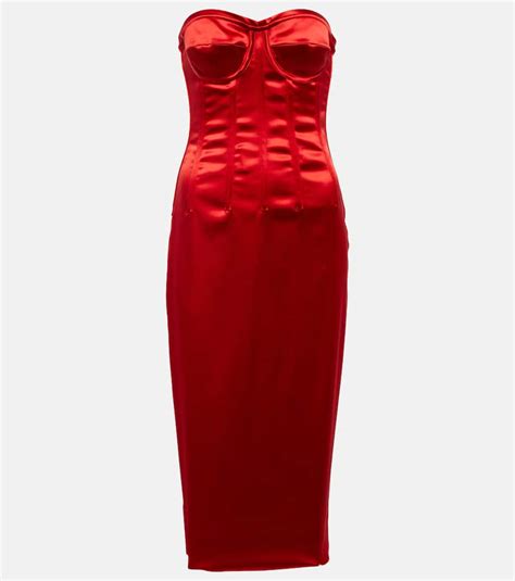 Dolce And Gabbana Strapless Stretch Satin Midi Dress In Red Modesens