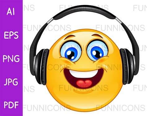 Clipart Cartoon of a Happy Emoji Emoticon Wearing Headphones - Etsy Israel | Cartoon images ...