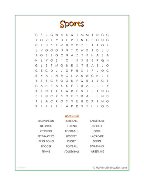 Printable Word Searches For Adults Sports