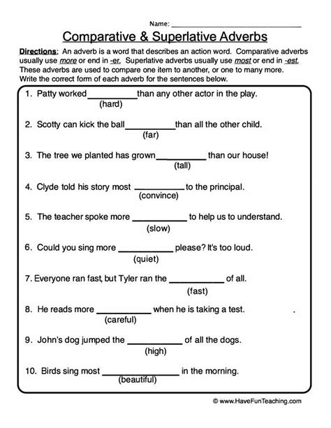 Comparative Superlative Adverbs Worksheet Gram Tica Inglesa Clase