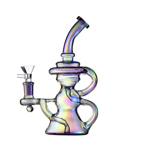 Wholesale Recycler Bent Hookah Plating 8 4 Inches Purple Color 14mm Female Joint Dab Rig From