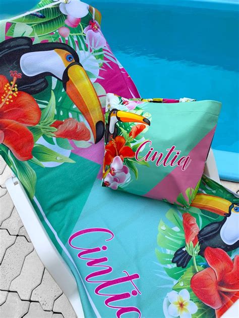 Kit Personalizado Toalha De Praia Bolsa De Praia Tropic Lia