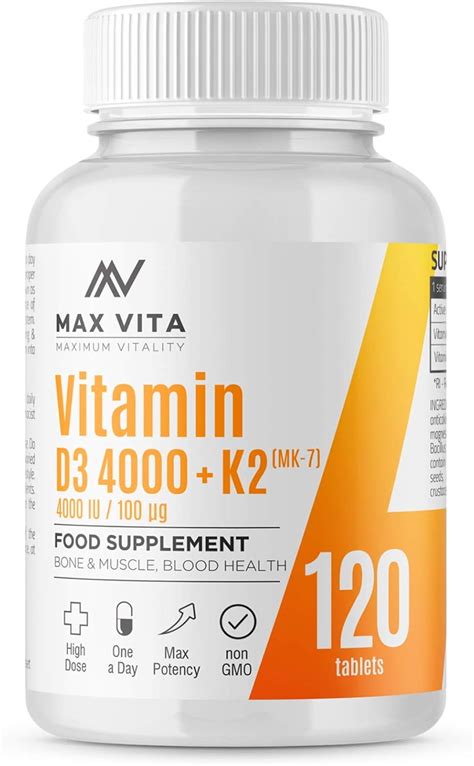 Vitamin D3 4000 Iu K2 Mk 7 100mcg High Strength Vit D3 K2 Menaquinone