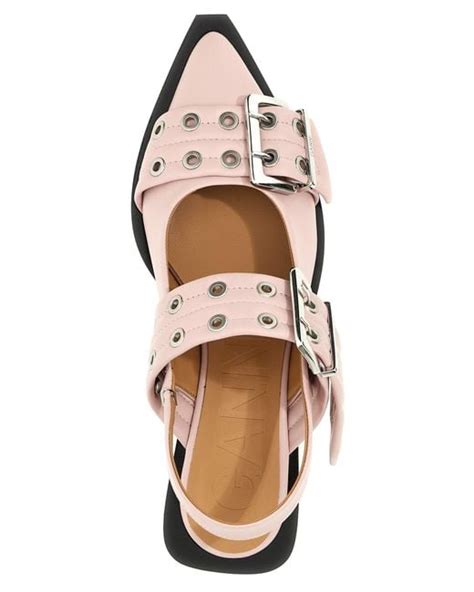 Ganni Wide Belt Buckle Ballet Flats In Pink Lyst