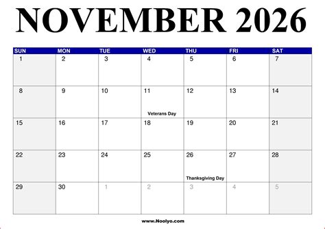 november  printable calendar   holidays noolyocom