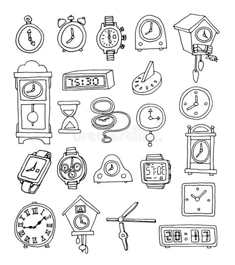 Set Of Clocks And Watches Hand Drawn Vector Illustration Stock Vector