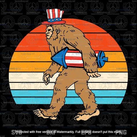 Retro Bigfoot Sasquatch Firecracker American Usa Funny Th Of July