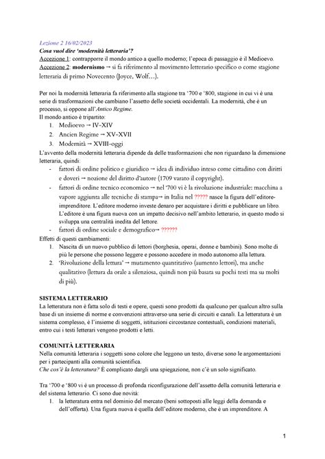 Letteratura contemporanea - Lezione 2 16/02/ Cosa vuol dire ‘modernità