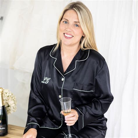 Personalised Black Satin Long Sleeve Pyjama Set By Mini Lunn