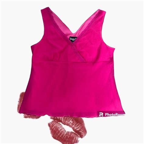 Hot Pink Tank Top With A V Neck And Thick Straps Depop