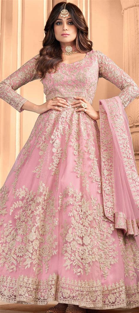 Bollywood Pink And Majenta Color Net Fabric Salwar Kameez