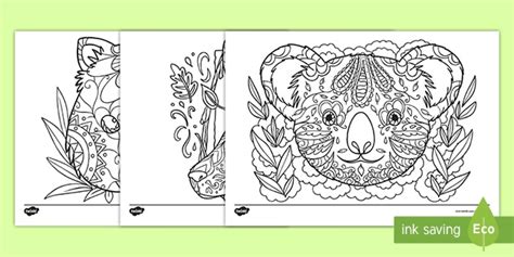 Australian Animal Faces Mindfulness Colouring Pages