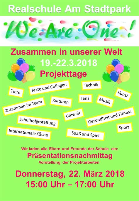 Realschule Am Stadtpark We Are One Projekttage Und Pr Sentation