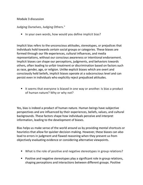 Week Discussion Module Discussion Judging Ourselves Judging