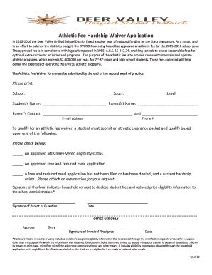 Fillable Online Dvusd Dvusd Athletic Fee Waiver Application Doc Fax