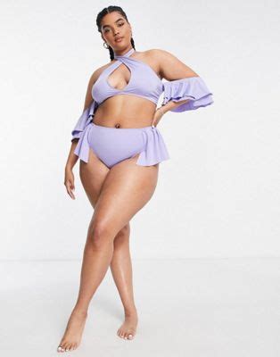 ASOS LUXE Curve Ruffle Bikini Set In Lilac ASOS