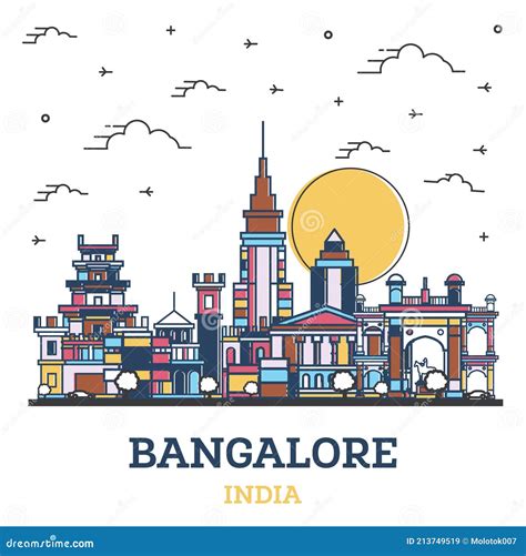 Bangalore India City Skyline Vector Silhouette CartoonDealer