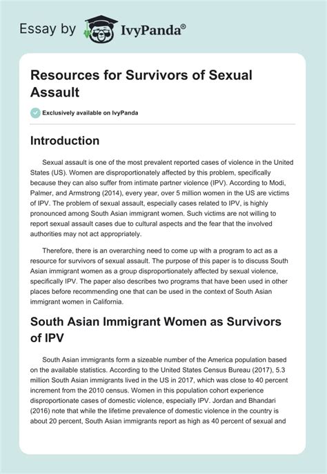 Resources For Survivors Of Sexual Assault 1392 Words Essay Example