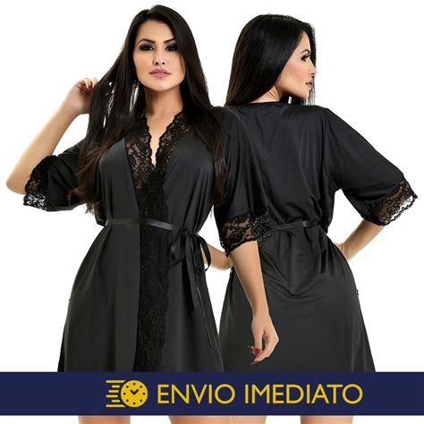 Robe Hoby Microfibra Renda Luxo Sensual Conforto Roup O Sexy Noiva Lua De Mel Ch De Lingerie