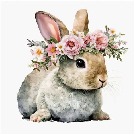 Premium Photo A Bunny Wearing A Flower Crown