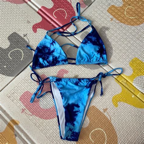 Blue Indigo Tie Dye Bikini Set Normal Wear Depop