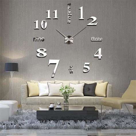 Horloge Murale 3D Geante Sticker DIY Moderne Pendule Murale Ajustable