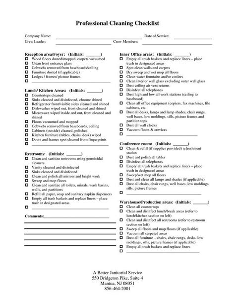 Professional House Cleaning Checklist Printable … Cleaning Checklist