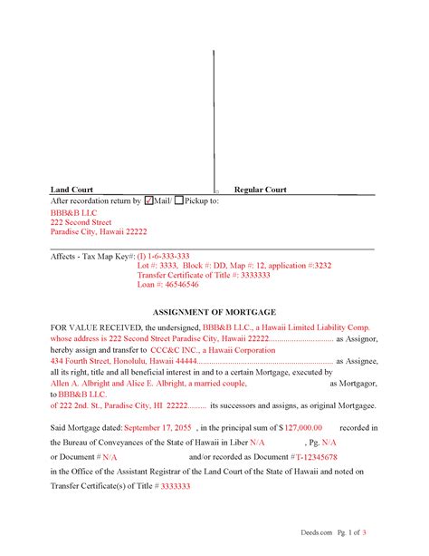 Hawaii County Assignment Of Mortgage Form Hawaii Deeds