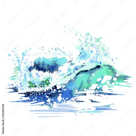 Watercolor hand drawn ocean wave. Sketch Stock Illustration | Adobe Stock