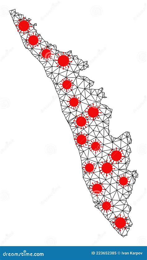 Netwerk Veelhoekige Kaart Van De Staat Kerala Met Rode Besmettelijke