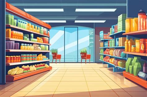 premium photo grocery supermarket interior  full product shelves