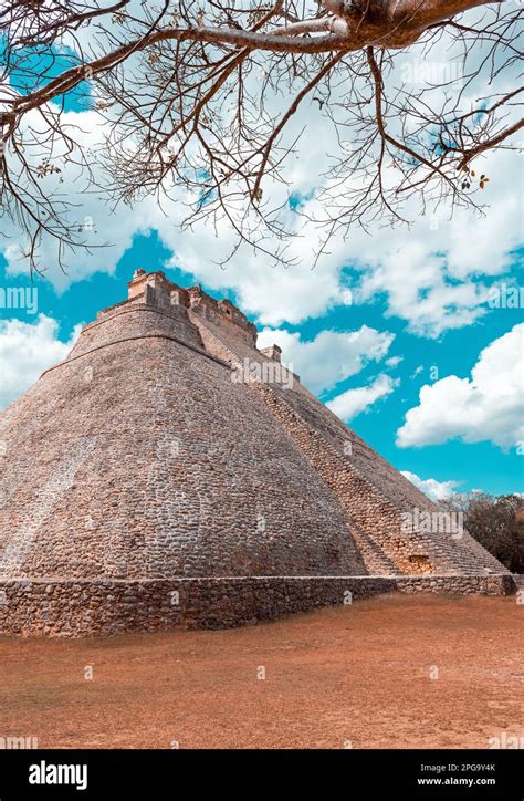 Pyramid Of The Magician In Vertical Uxmal Yucatan Mexico Stock Photo