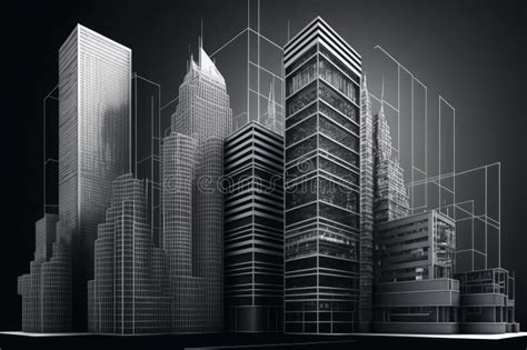 Planning Blueprints of Skyscrapers on a Black Background. Generative Ai Stock Illustration ...