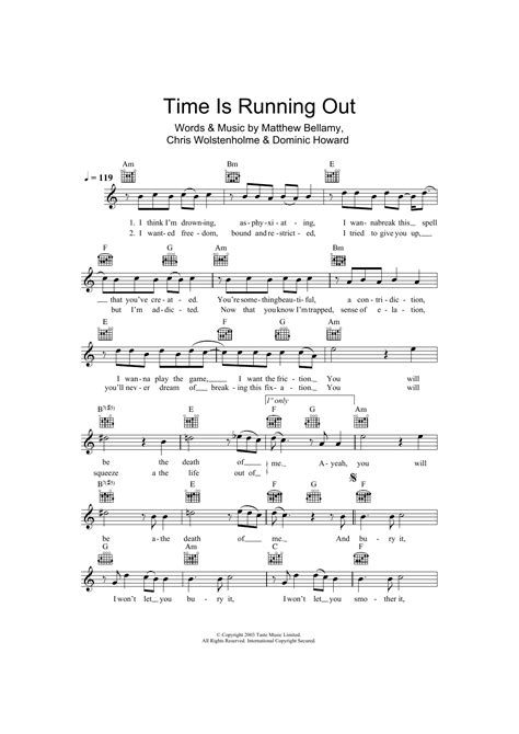 Time Is Running Out By Muse Sheet Music For Lead Sheet Fake Book At