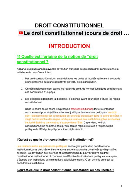 Droit Constitutionnel INTRODUCTION 1 Quelle Est Lorigine De La