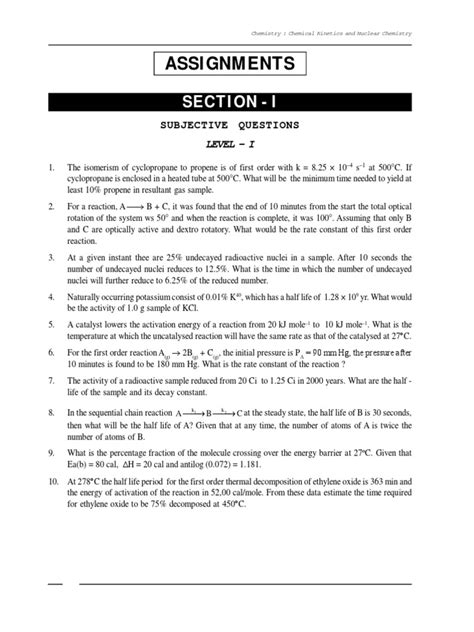CHEMICAL KINETICS - 03-Assignments (New) | PDF | Reaction Rate ...