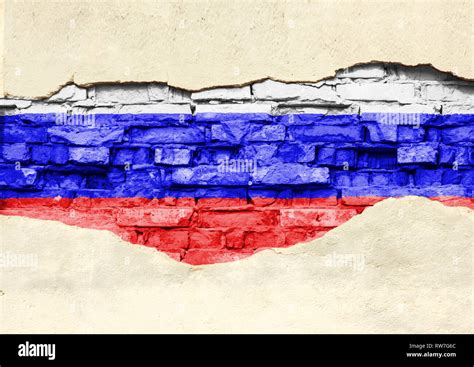 National Flag Of Russia On A Brick Background Brick Wall With