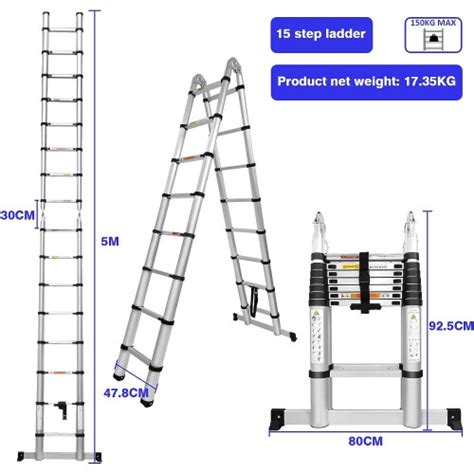 M Telescopic Ladder A Frame With Stabiliser Bar Multi Purpose Folding