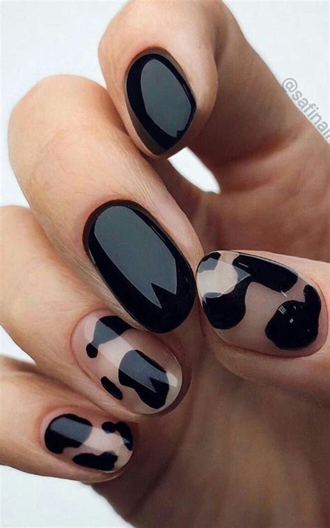 Creative Pretty Nail Trends 2021 Mismatch Black Nude Cow Print Nails Artofit