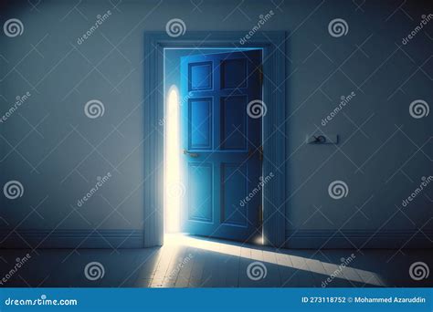 3d Render Of Light Coming Through Opened Blue Door Stock Illustration