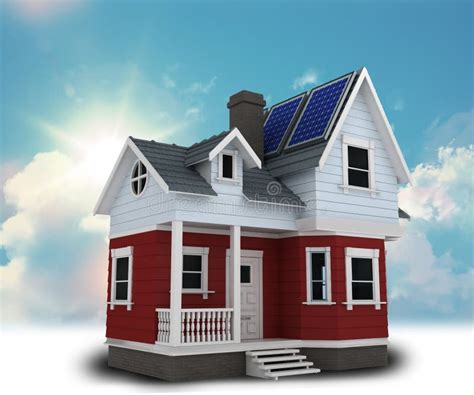 3D Modern House With Solar Panels On The Roof Stock Illustration