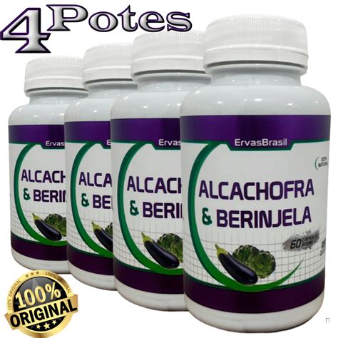 Kit 4 Berinjela Alcachofra Unidades 60 Cáps Cada 500mg colesterol