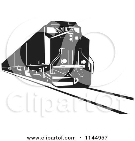 Clipart of a Retro Black and White Diesel Train - Royalty Free Vector ...